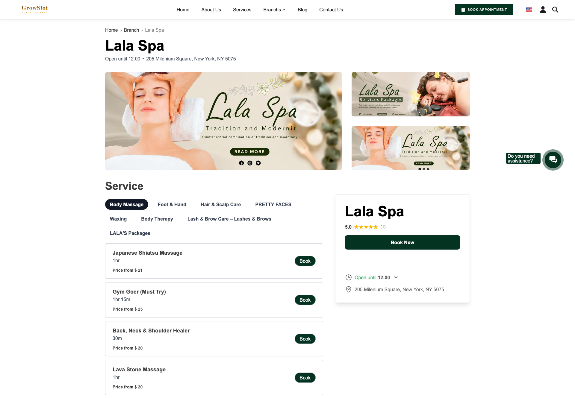 Branch detail page